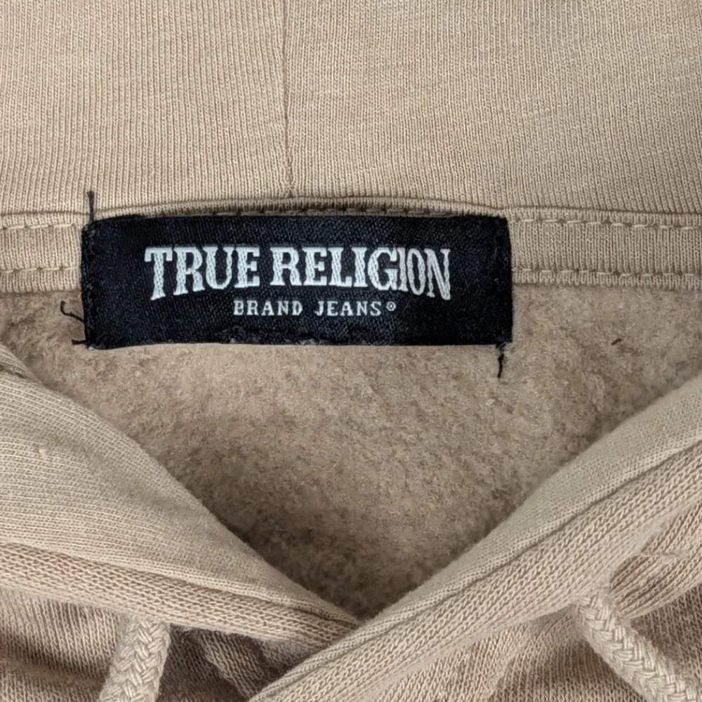 True Religion Arch TR Taping Pull Hoodie Tan Beige Horseshoe Logo Mens L
